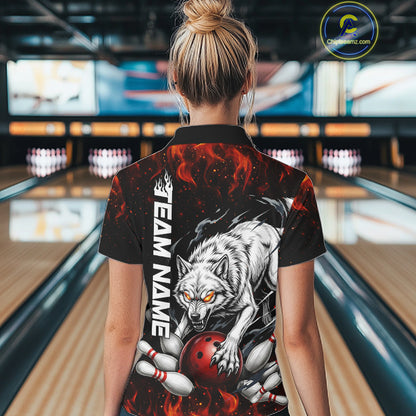 Fire Flame Funny Wolf Bowling Ball Jersey For Women Personalized Bowling Team Shirts | Red NYN3226