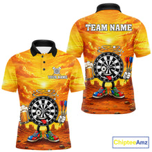 Load image into Gallery viewer, Beer and Dartboard Desert funny men's dart polo shirt custom dart team uniform, personalized dart jersey, dart league shirt, tournament apparel