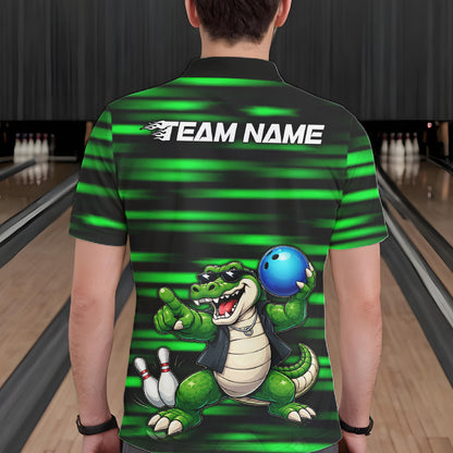 Funny Crocodile Bowling Jersey For Men Personalized Green Strike Lightning Team Bowling Attire NYN3228