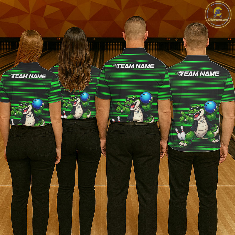 Funny Crocodile Bowling Jersey For Men Personalized Green Strike Lightning Team Bowling Attire NYN3228