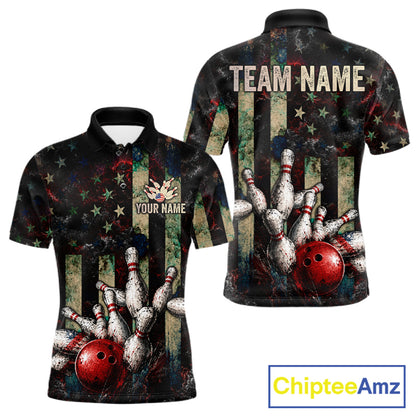 Personalized American Flag Grunge Bowling Shirt For Men Custom Splatter Outfit Bowling Jersey NYN3231
