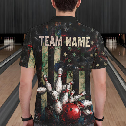 Personalized American Flag Grunge Bowling Shirt For Men Custom Splatter Outfit Bowling Jersey NYN3231