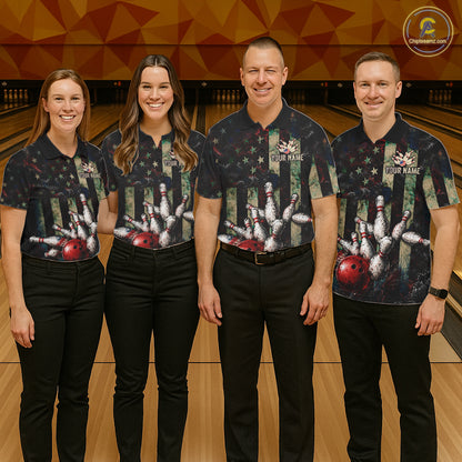 Personalized American Flag Grunge Bowling Shirt For Men Custom Splatter Outfit Bowling Jersey NYN3231