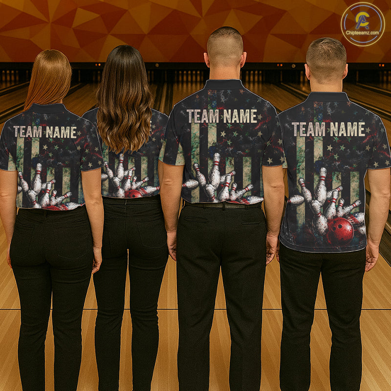 Personalized American Flag Grunge Bowling Shirt For Men Custom Splatter Outfit Bowling Jersey NYN3231