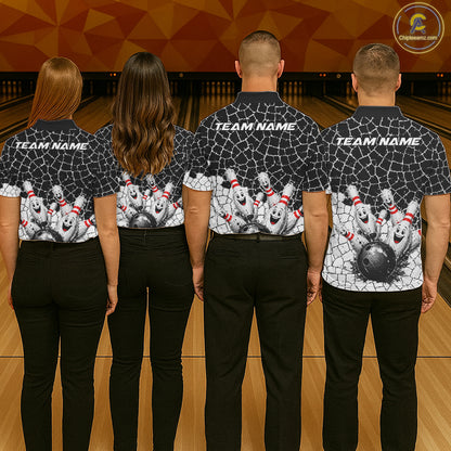 White And Black Cracked Funny Pins & Ball Bowling Shirt For Women Custom Outfit Team Bowling Jersey NYN3238