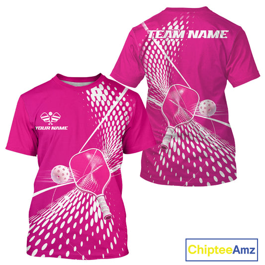 Custom Pink And White Pickleball T-Shirts For Men Pickleball Tournament Shirts Team Uniform NYN4103