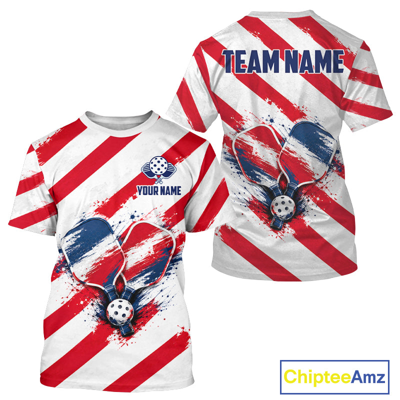 Custom Men's Pickleball Shirt Red , Blue & White Splatter Pickleball Tournament Team Shirt NYN4119
