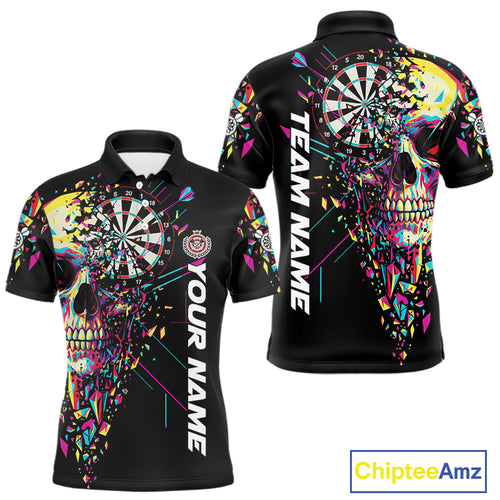 Custom Colorful Shatter Skull & Dartboard Darts Polo Shirt For Men Cracked Dart Jerseys NYN1960