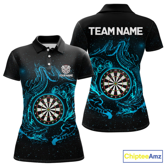 Custom Tiger And Dragon Blue Dartboard Women Darts Polo League Shirts Funny Dart Jerseys NYN2216