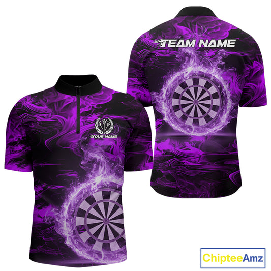Black And Purple Smoking Dartboard & Arrow Men Darts Quarter-Zip Shirt Custom Dart Team Jerseys NYN2512