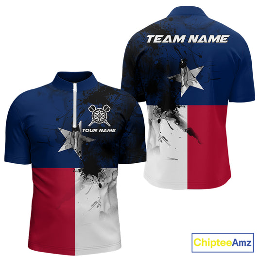 Personalized Texas Flag Black Splatter Dart 1/4-Zip Shirts For Men Custom Dart Team Jerseys NYN2712