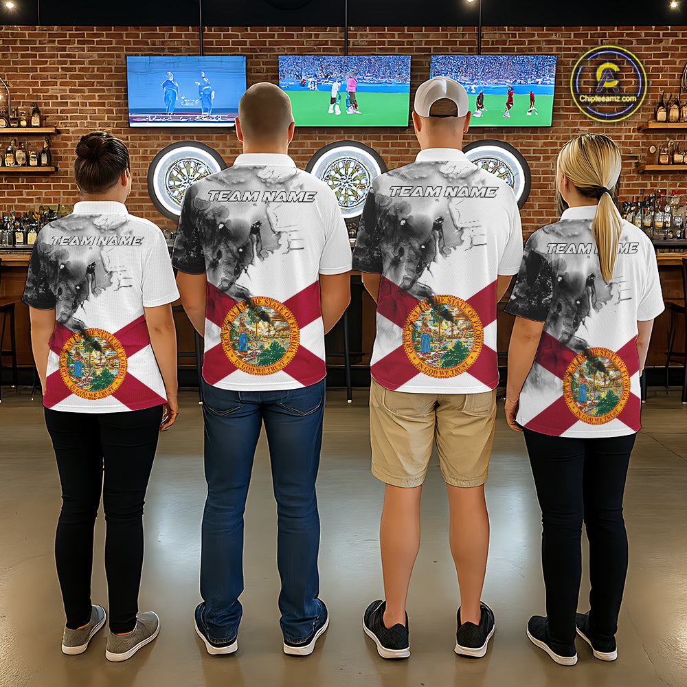 Personalized Florida Flag Black Splatter Dart Polo Shirts For Women Custom Dart Team Jerseys NYN2713
