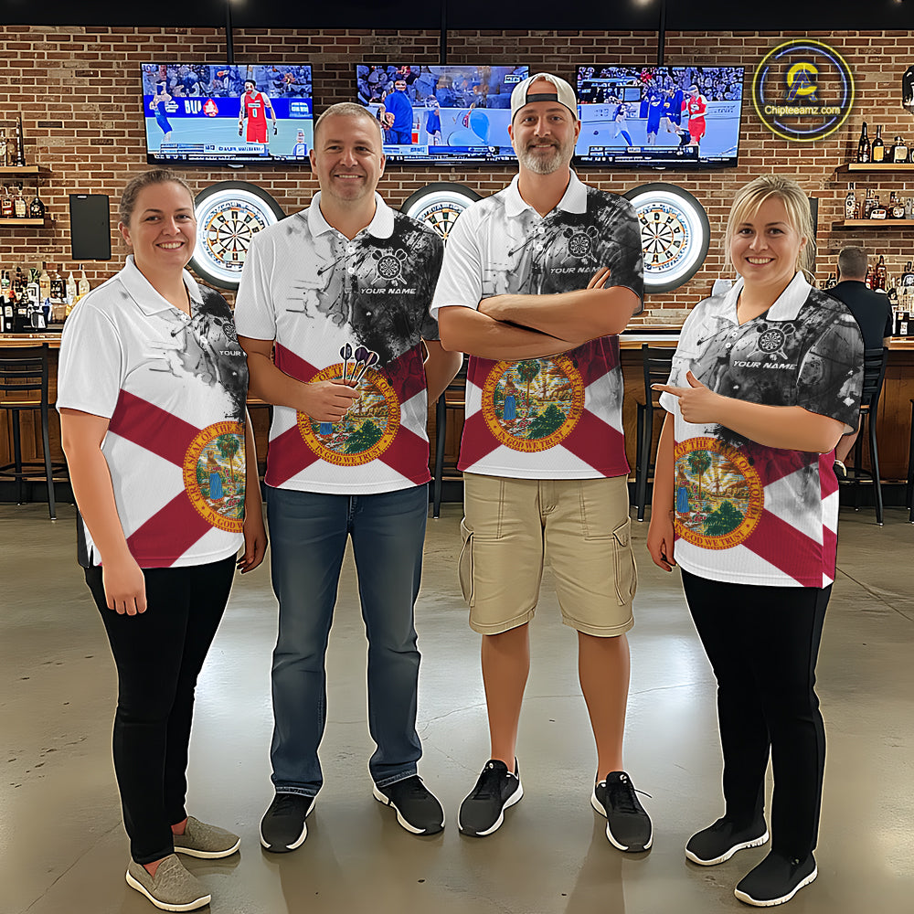 Personalized Florida Flag Black Splatter Dart Polo Shirts For Women Custom Dart Team Jerseys NYN2713