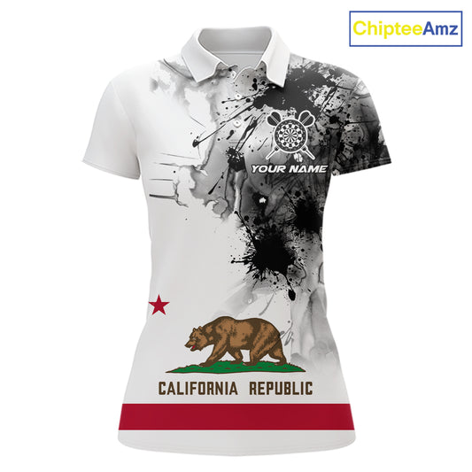 Personalized California Flag Black Splatter Dart Polo Shirts For Women Custom Dart Team Jerseys NYN2714