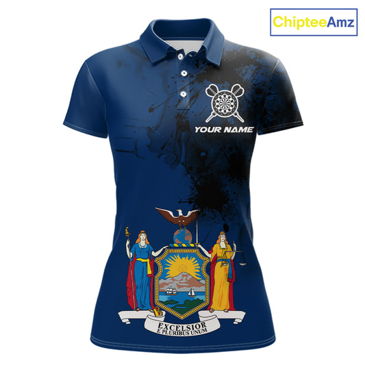 Personalized New York Flag Black Splatter Dart Polo Shirts For Women Custom Dart Team Jerseys NYN2715