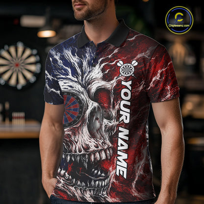 Red And Blue Smoking Skull Dartboard Mens Darts Shirt Personalized Team Darts Jersey NYN3246