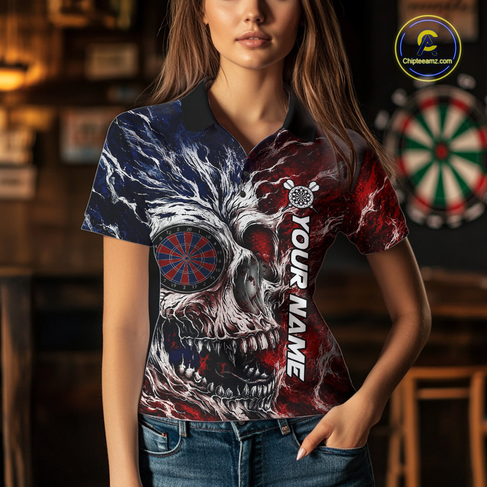 Red And Blue Smoking Skull Dartboard Women Darts Shirt Personalized Team Darts Jersey NYN3246