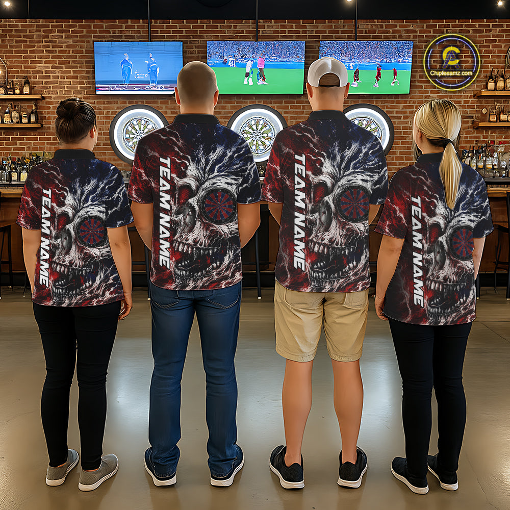Red And Blue Smoking Skull Dartboard Women Darts Shirt Personalized Team Darts Jersey NYN3246