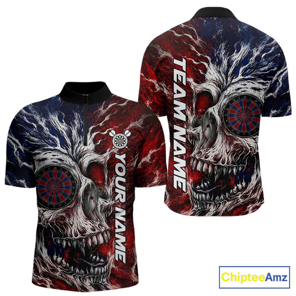 Red And Blue Smoking Skull Dartboard Mens Darts Shirt Personalized Team Darts Jersey NYN3246