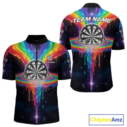 Custom Dripping Rainbow Dartboard Darts Quarter-Zip Shirt For Men Multicolor Dart Jerseys NYN1961