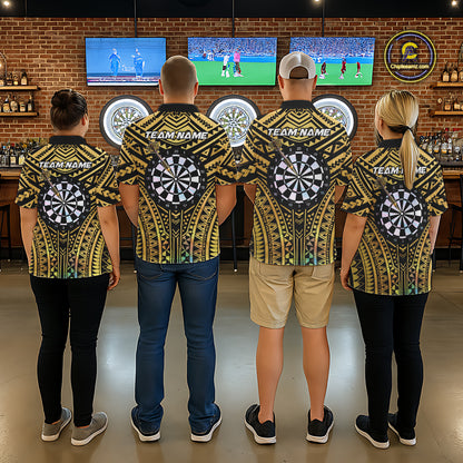 Gold Tribal Holographic Dartboard & Arrow Women Darts Polo Shirt Personalized Dart Team Jerseys NYN2515