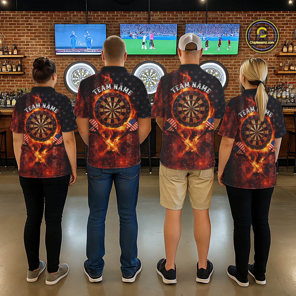 Personalized Womens Dart Polo & Quarter Zip Shirt Fire Flame US Flag Darts Jersey Skull Dart Attire NYN2866