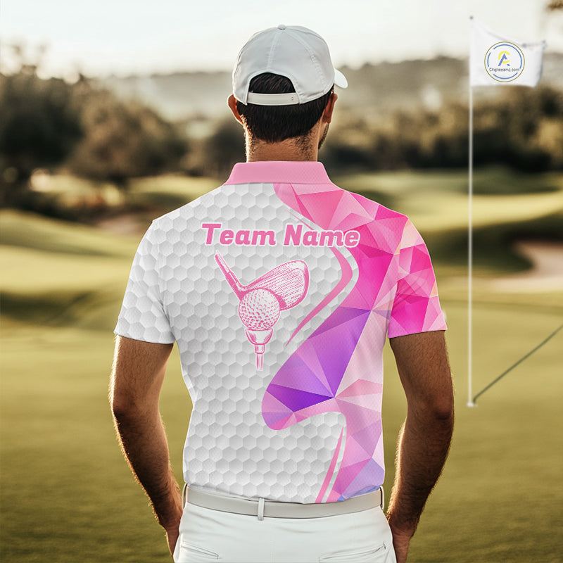 Pink And Purple Diamond Geometric Golf Polo Golf Shirts For Men Custom Golf Team Attire NYN3248