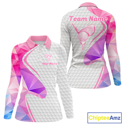 Pink And Purple Diamond Geometric Golf Polo Golf Shirts For Women Custom Golf Team Attire NYN3248