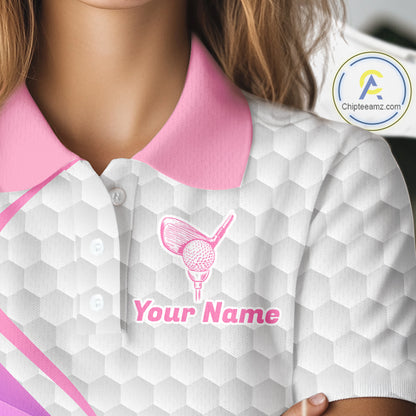 Pink And Purple Diamond Geometric Golf Polo Golf Shirts For Women Custom Golf Team Attire NYN3248