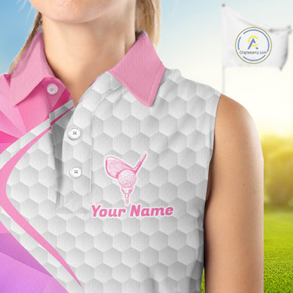 Pink And Purple Diamond Geometric Golf Sleeveless Polo Golf Shirts For Women Custom Golf Team Attire NYN3248