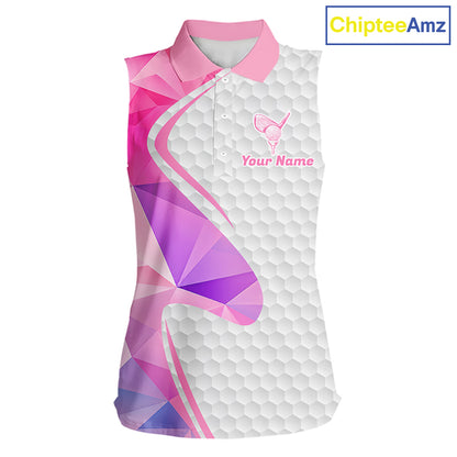 Pink And Purple Diamond Geometric Golf Sleeveless Polo Golf Shirts For Women Custom Golf Team Attire NYN3248