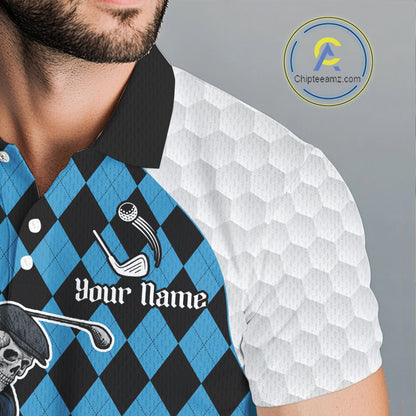 Golfer Skeleton Golf Polo Shirts For Men Custom Blue Argyle Pattern Team Name Golf Clothes NYN3253