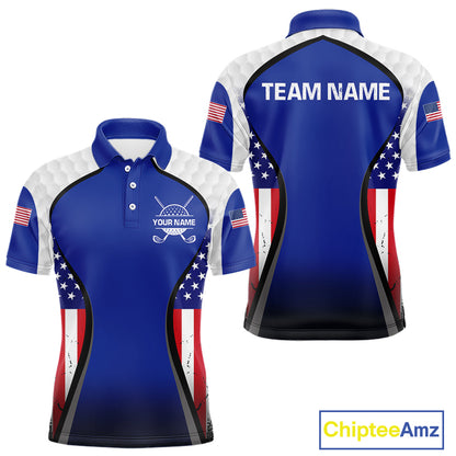 Grunge American Flag Golf Polo Shirts For Men Custom Golf Team Attire For Golfers | Blue NYN3257