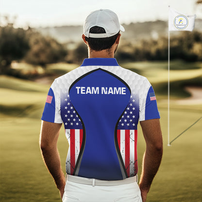 Grunge American Flag Golf Polo Shirts For Men Custom Golf Team Attire For Golfers | Blue NYN3257