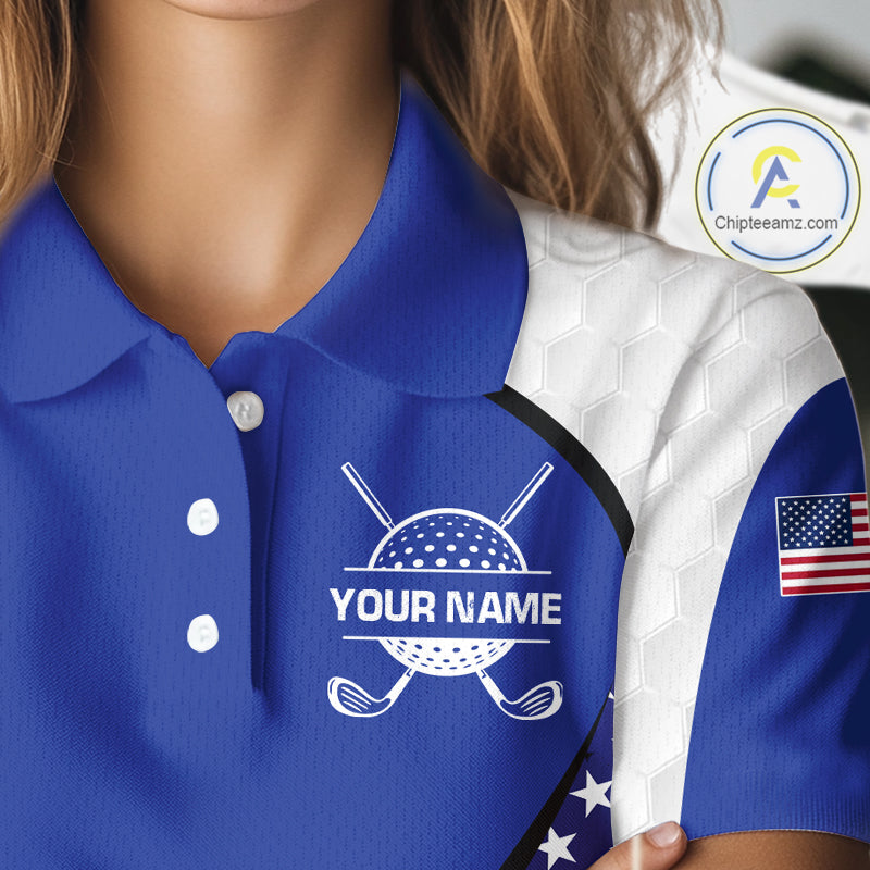 Grunge American Flag Golf Polo Shirts For Women Custom Golf Team Attire For Golfers | Blue NYN3257