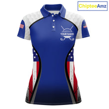 Load image into Gallery viewer, Grunge American Flag Golf Polo Shirts For Women Custom Golf Team Attire For Golfers | Blue NYN3257