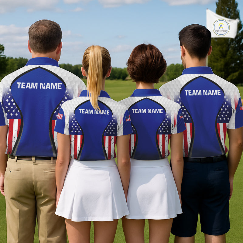 Grunge American Flag Golf Polo Shirts For Men Custom Golf Team Attire For Golfers | Blue NYN3257