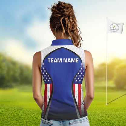 Grunge American Flag Golf Sleeveless Polo Shirts For Women Custom Golf Team Attire For Golfers | Blue NYN3257