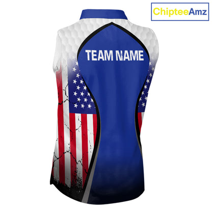Grunge American Flag Golf Sleeveless Polo Shirts For Women Custom Golf Team Attire For Golfers | Blue NYN3257