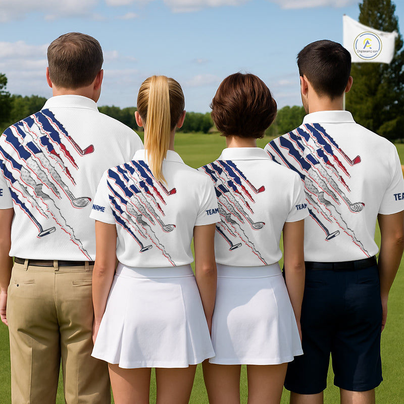Golf team wearing Texas Flag Golf Polo Shirts, personalized Texas golf uniforms, Lone Star golf tournament apparel, custom golf club jerseys, golf outing team clothing.