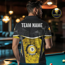 Load image into Gallery viewer, Black And Yellow Grunge Cracked 9 Ball Billiard Pool Shirt For Men Custom 9 Ball Billiard Team Jersey NYN3086