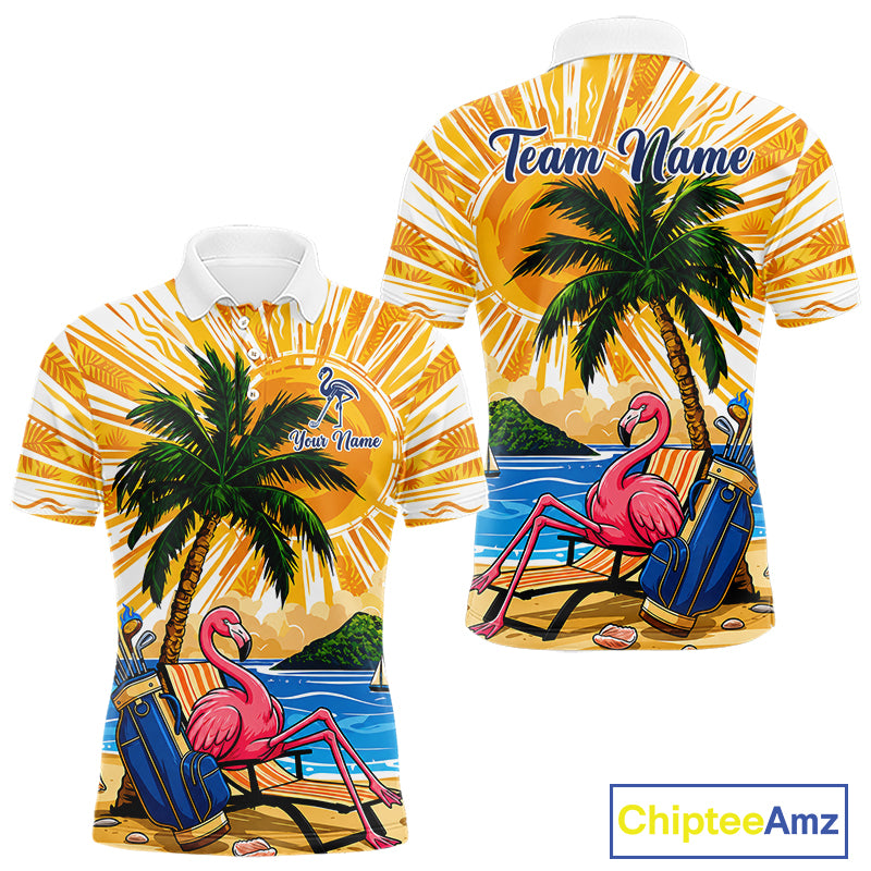 Funny Flamingo Mens Golf Polo Shirt Custom Summer Tropical Golf Team Clothing Golf Gifts NYN3262
