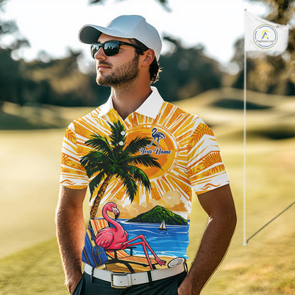 Funny Flamingo Mens Golf Polo Shirt Custom Summer Tropical Golf Team Clothing Golf Gifts NYN3262