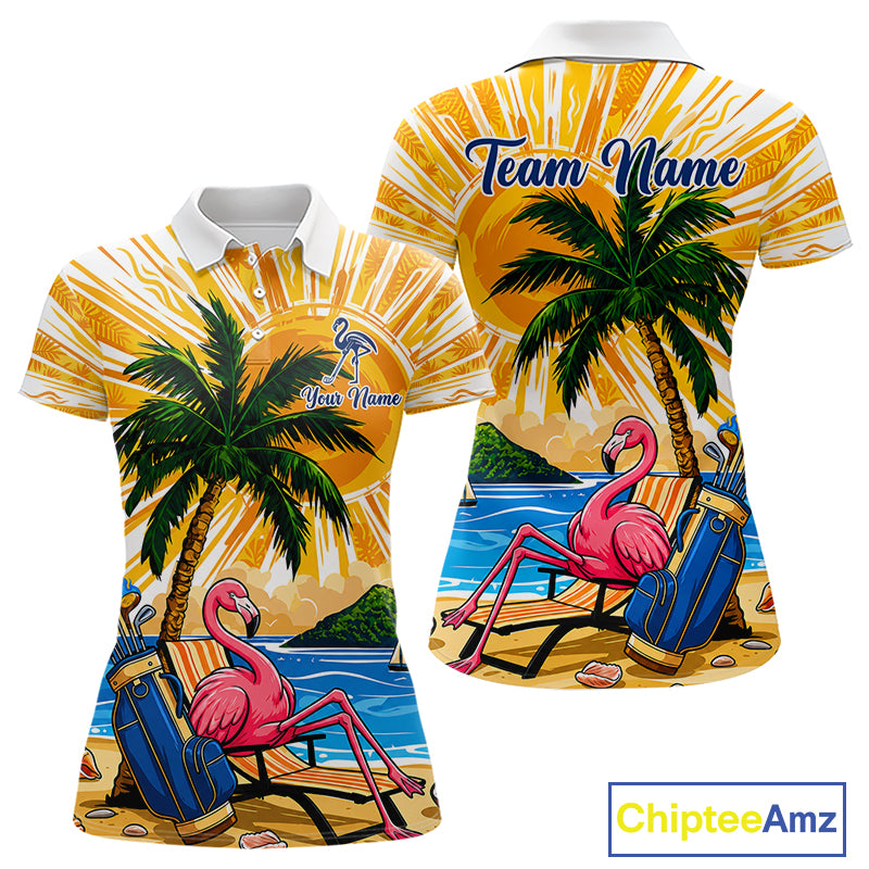Funny Flamingo Womens Golf Polo Shirt Custom Summer Tropical Golf Team Clothing Golf Gifts NYN3262