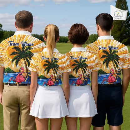 Funny Flamingo Mens Golf Polo Shirt Custom Summer Tropical Golf Team Clothing Golf Gifts NYN3262