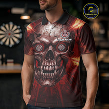 Load image into Gallery viewer, Custom Red Flames Dart Arrow Cracked Skull Men Darts Polo Shirt Grunge Dart Gifts NYN1989