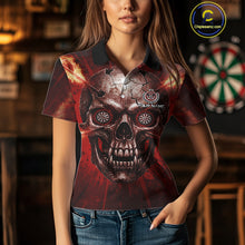 Load image into Gallery viewer, Custom Red Flames Dart Arrow Cracked Skull Women Darts Polo Shirt Grunge Dart Gifts NYN1989