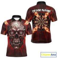 Load image into Gallery viewer, Custom Red Flames Dart Arrow Cracked Skull Men Darts Polo Shirt Grunge Dart Gifts NYN1989