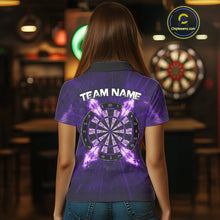 Load image into Gallery viewer, Custom Purple Flames Dart Arrow Cracked Skull Women Darts Polo Shirt Grunge Dart Gifts NYN1990