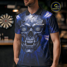 Load image into Gallery viewer, Custom Blue Flames Dart Arrow Cracked Skull Men Darts Polo Shirt Grunge Dart Gifts NYN1991